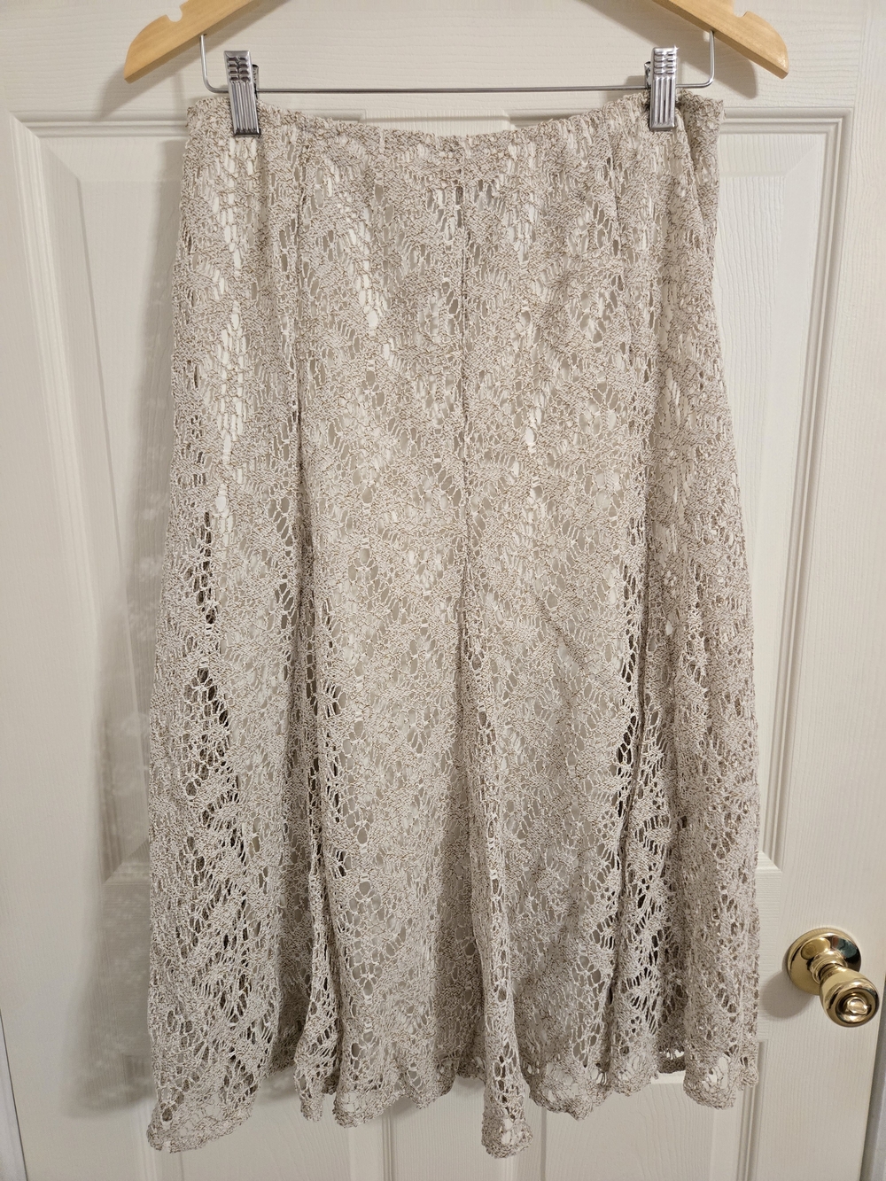 Ruby Road Cream Knit Lace A-Line Midi Skirt Size Medium Petite